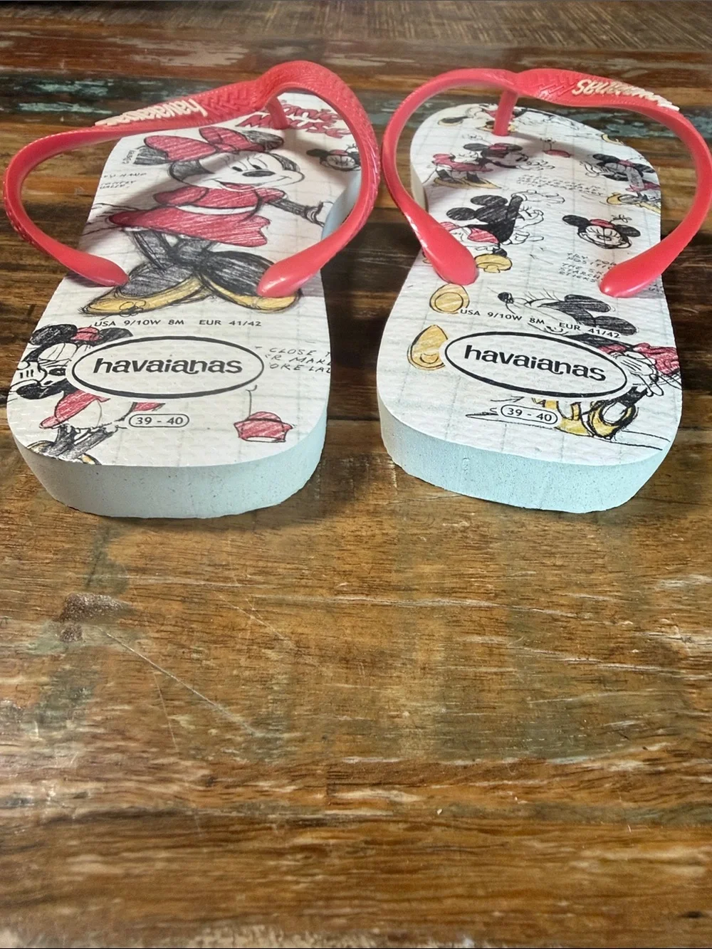 Havaianas Women’s Minnie Mouse Pink-Red Strap Flip Flops WORN ONCE!